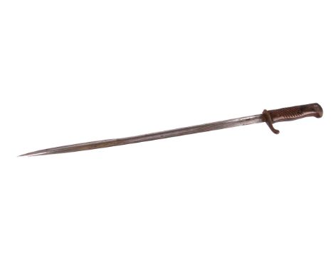 A WWI German M1898 sword bayonet, marked E&F Horste Gollingen to the 52cm blade, with leather and metal tip scabbard and carr