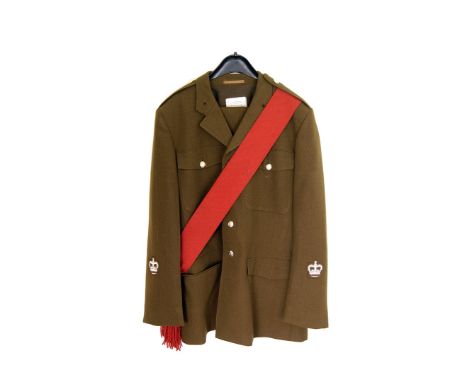 A Royal Engineers No.2 Service Dress Temperate Parade Uniform, comprising jacket, Trousers and red sash, size 176/112/96 