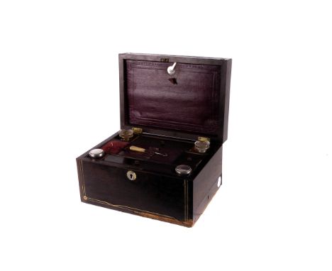 A Victorian rosewood lady's vanity case,  with writing platform and mirror, with mother of pearl and brass inlay, 28c long 