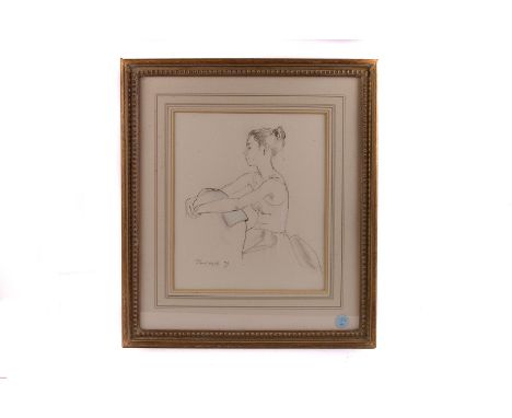 A chalk and charcoal sketch on paper,  study of  a dancer', dated '79, indistinctly signed LL, 30 x 35cm, framed and glazed  
