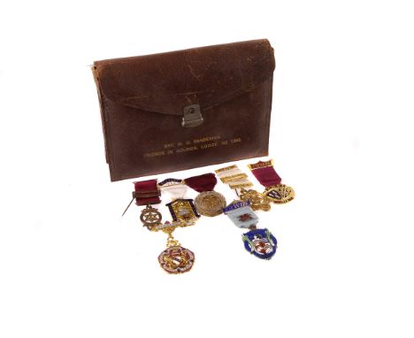 A Scottish apron for Kenneth M Woolcombe, together with two other aprons for Brother M G Sandeman, plus another cased approx 