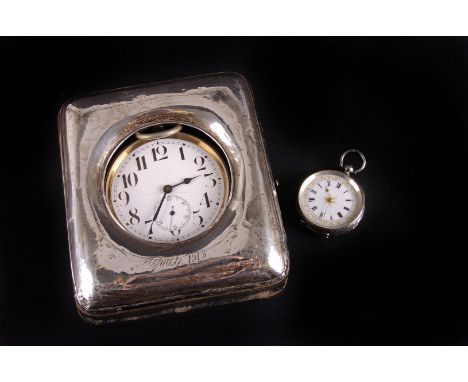 An early 20th century Goliath nickel pocket watch,  the unsigned white enamel dial with Roman numerals and subsidiary seconds