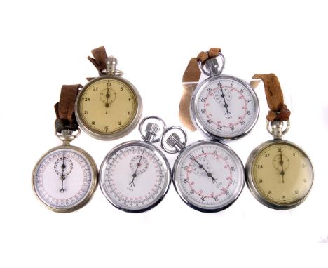 A group of six white metal open faced stopwatches, all marked with the broad arrow, 1940s - 1970s (6) 