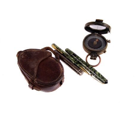 A WWI Verner's pattern military compass, marked 1917, with mother of pearl face, in leather case, together with S.Morden silv