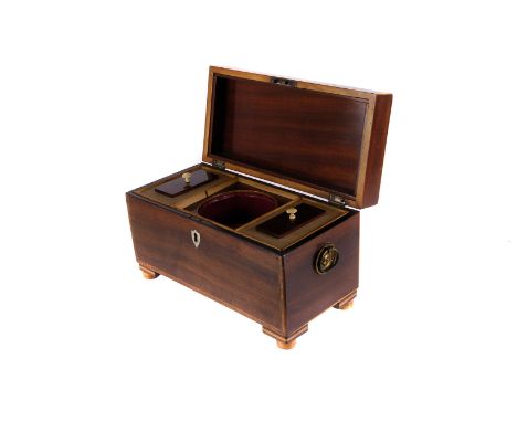 An early 19th century mahogany tea caddy,  with various later alterations, ivory escutcheon, and gilt metal ring handles to s