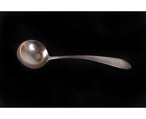 A George III Irish provincial (Limerick) sauce ladle by Maurice Fitzgerald, circa 1780, bright cut engraved with plume of fea