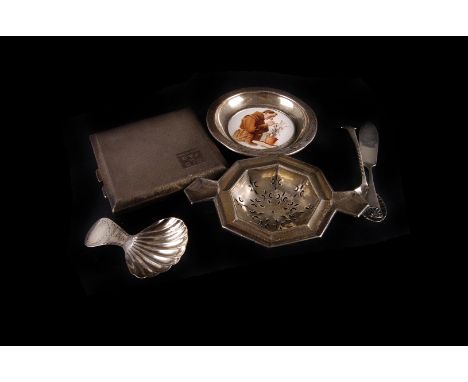 A George III silver caddy spoon by Urquhart and Hart, London 1793, with shell bowl, together with further small silver, inclu