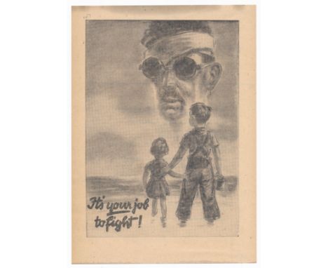 It's your job to fight! - Second World War German airborne Propaganda leaflet. Front depicts a soldier looking on at his chil