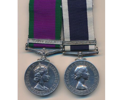 QEII medal pair awarded to M936538V D.A.WELCH, includes; GSM with South Arabia clasp inscribed M. 936538 D. A. WELCH. L. P. M