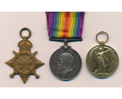 First World War - 1914-15 Star trio to 1439 Pte H. Flynn R. War R. extremely fine. Harold (Augustine) Flynn died of wounds se