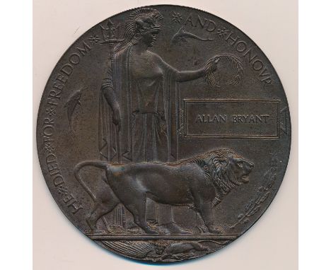 First World War - Memorial Plaque to Allan Bryant nearly extremely fine, with card case of issue and Buckingham Palace transm