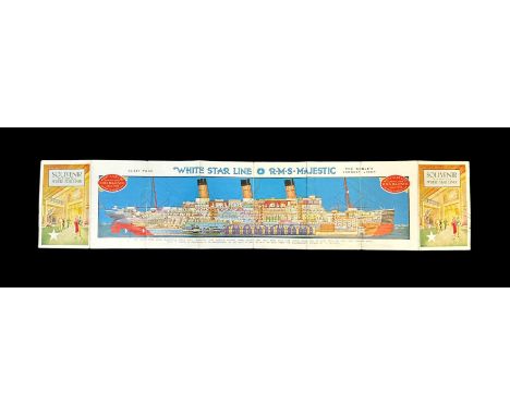 1920’s White Star Liner R.M.S. Majestic souvenir pamphlet/folding poster, opens to reveal an illustration of the world's larg