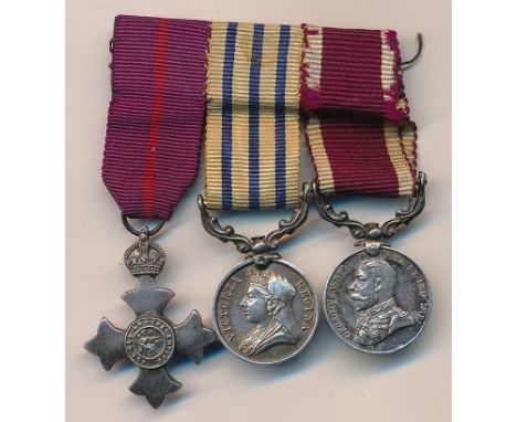 Three good quality miniature medals with MBE (Military) breast badge, British South Africa Company’s Medal (Matabeleland 1893