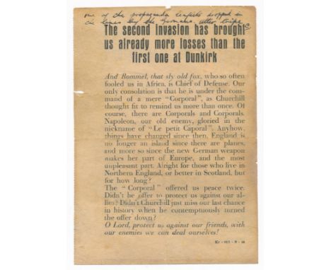 What's it all about? What are we fighting for? - Second World War German airborne Propaganda leaflet, double sided text-based