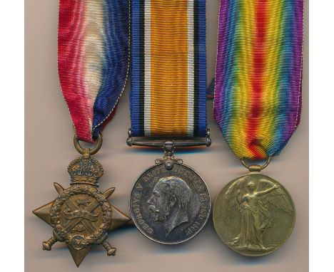 First World War – 1914 Star Trio awarded to M1-6137 PTE A. HOBBS. A.S.C. Archibald Hobbs. With ribbons attached to bar. With 