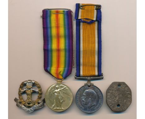 First World War - War Medal and Victory Medal to 267436 Pte J. Wilkinson Midd’x R. nearly mint. With cap badge and card I.D. 