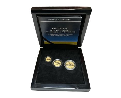 Gibraltar 2019 Concorde 50th Anniversary Gold Sovereign Prestige set of 3 (sovereign, half sovereign and quarter sovereign), 