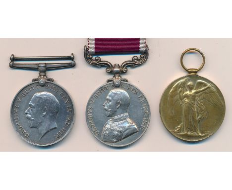 First World War - Three medals to include; First World War Medal, Victory Medal to 13143 W.O. Cl 2 A.F. Webster R.A. and KGV 