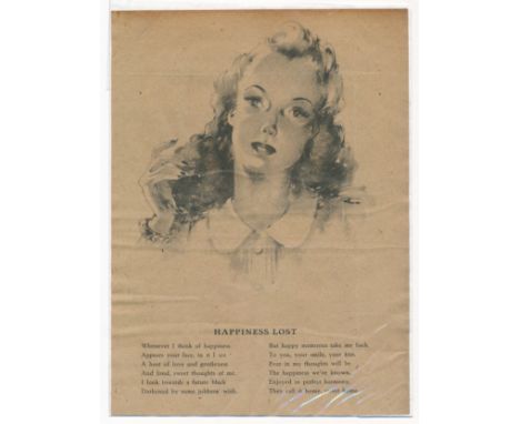 Happiness Lost - Second World War German Airborne Propaganda Leaflet. Front of leaflet depicts a pretty blonde with related t