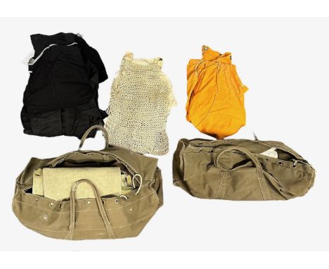 Two Military Kit Bags With Various Uniforms. Various military trousers, button shirts and a satchel. Also a judge's gown by M