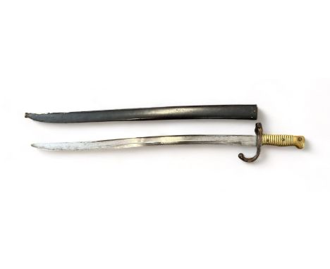 French 1866 pattern chassepot bayonet and scabbard, blade 57cm. Spine of blade marked for 1868. Numbered G48893. 