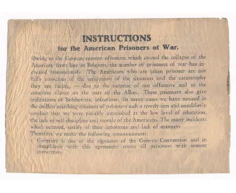 Instructions for the American Prisoners of War - Second World War Airborne Propaganda Leaflet, text-based smaller scale leafl