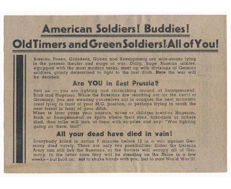 American Soldiers! Buddies! Old Timers and Green Soldiers! All of You! - Second World War German airborne Propaganda leaflet.