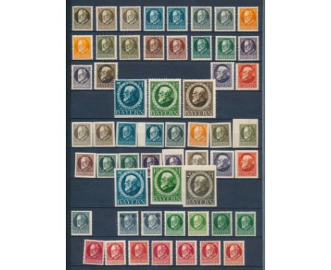 Bavaria, small neatly arranged M/UM collection on stock leaves including overprints, 1911 vals to 3m M etc. 