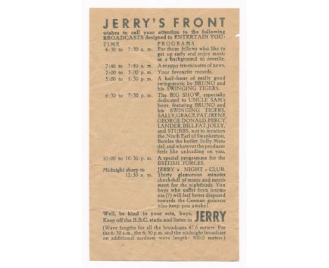 Jerry's Front Beware ! ! ! - Small-scale Second World War German airborne Propaganda leaflet, text based double-sided leaflet