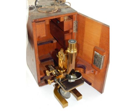 An early 20th century lacquered bras scientific microscope by E. Leitz Wetzlar, once the possession of Dr. Oliver Sacks CBE, 