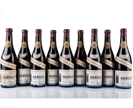 Barolo Riserva 1964, Cantina Mascarello Langhe 5 bts 3 cm, 2 bts 3,5 cm, 2 bts 4 cm, 1 bt manca anno, 3 bts etichette lieveme