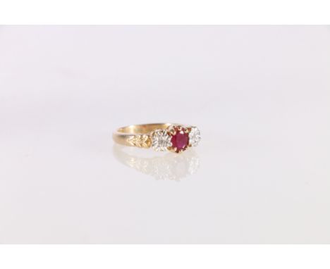 9ct gold ruby and diamond dress ring, size L, 3g 