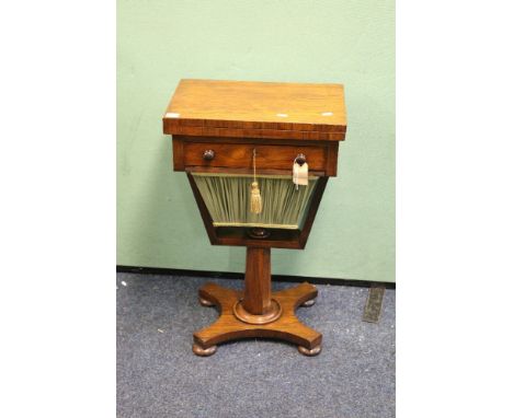 Victorian rosewood work box games table, the foldover top with cribbage, chess and backgammon boards above frieze drawer rais