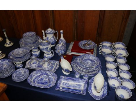 A comprehensive Spode Italian pattern dinner service including boxed place mats, boxed coasters, tea pot, coffee pot, soup co