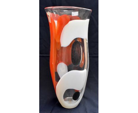 A large Svaga art glass vase, red, white, black and clear