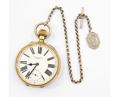 An Edward &amp; Sons of Glasgow Goliath pocket watch, white metal with white enamel dial numerals and subsidiary dial, Roman 