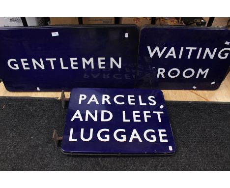 Three British Railways Eastern Region enamel signs 1940s-60s.&nbsp;"Parcels and Left Luggage", "Gentleman" and "Waiting Room"