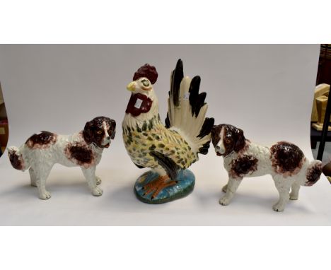 A pair of ceramic springers and a cockerel&nbsp;