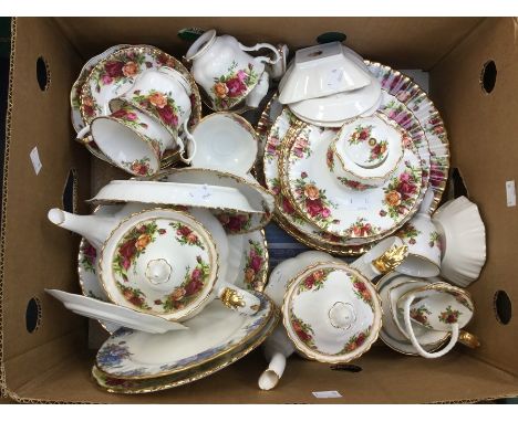 Royal Albert Country Roses dinner and tea service with large teapot and lid plus coffee pot and lid, together with small sewi