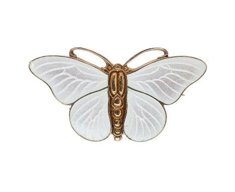 A Modernist silver-gilt enamel butterfly brooch, white enamel wings, size approx. 45mm x 25mm, stamped 925 SCondition report: