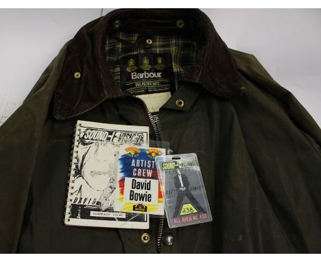 David Bowie - Barbour jacket. Sound &amp; Vision Tour 1991, sewn on patch and signed inside with tour itinerary, small pocket