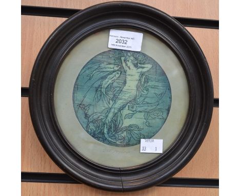 An early 20th Century Art Nouveau plate, of a mermaid, by CW Taylor