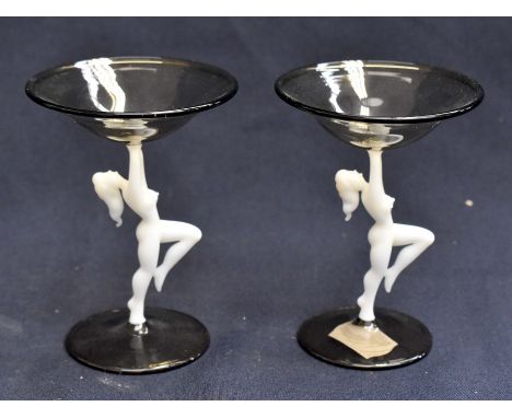 A pair of art deco Bemini glasses with naked lady stems&nbsp;