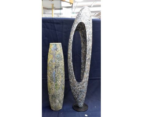 A glass and fibreglass overlay vase with glass fragment inclusion. A tall vase (Chinese) together with another resin and meta