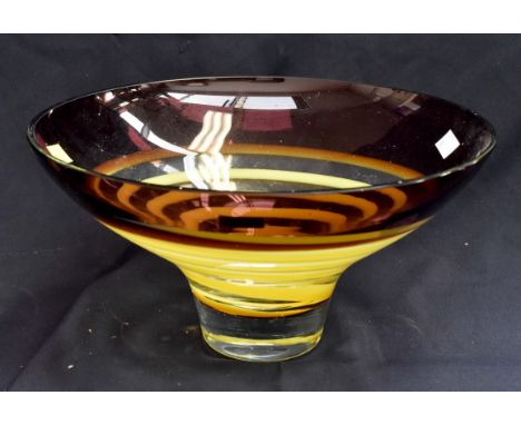 A Waterford "Evolutions" art glass bowl. Brown and yellow ring pattern.