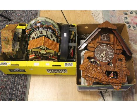 Novelty clock collection including Disney, Lionel Railway, Elvis, cuckoo clock (7 in 2 boxes)