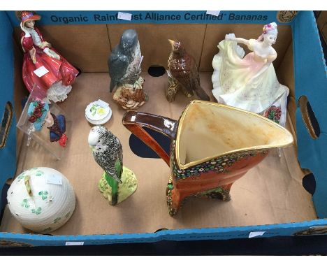 A collection of various ceramics pieces to include a Royal Doulton Top o the Hill copyrite 1936, a Peggy Davis model Ninette,