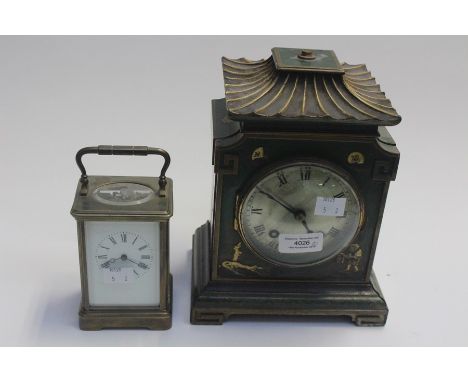 A circa 1920's Chinese stylised mantle clock with Edwardian brass carriage clock (bell)