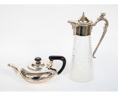 A silver plated and cut glass claret jug; an A1 plated teapot (2) &nbsp;