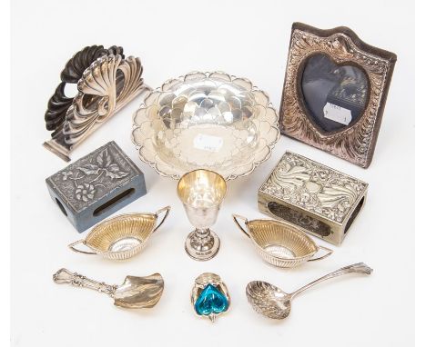 A group of silver and white metal including; An Edward VIII bon bon dish chrysanthemum style decoration Mappin and Webb, Shef